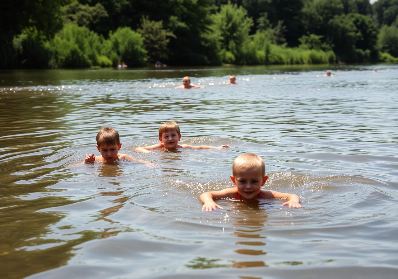 Děti se koupou v řece Jizeře